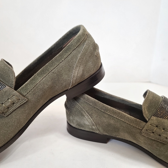 Brunello Cucinelli | Monili Embellished Suede Loafers in Green Size 6.5 - Picture 9 of 15